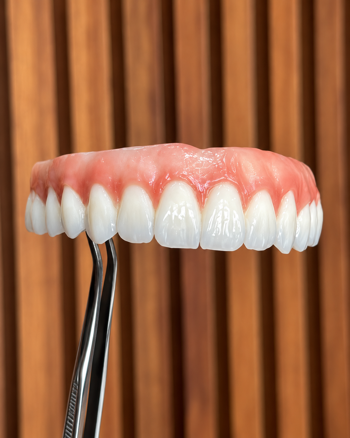 Prótesis dental sobre implantes dentales, vista frontal